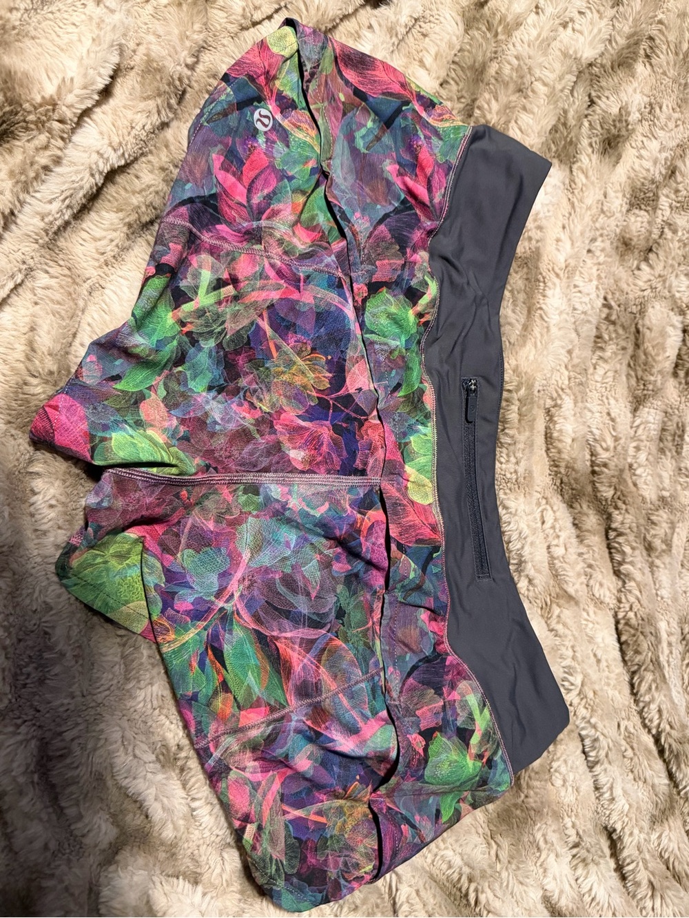 lululemon athletica Neon Leaf-Print Athletic Shorts with Gray Waistband